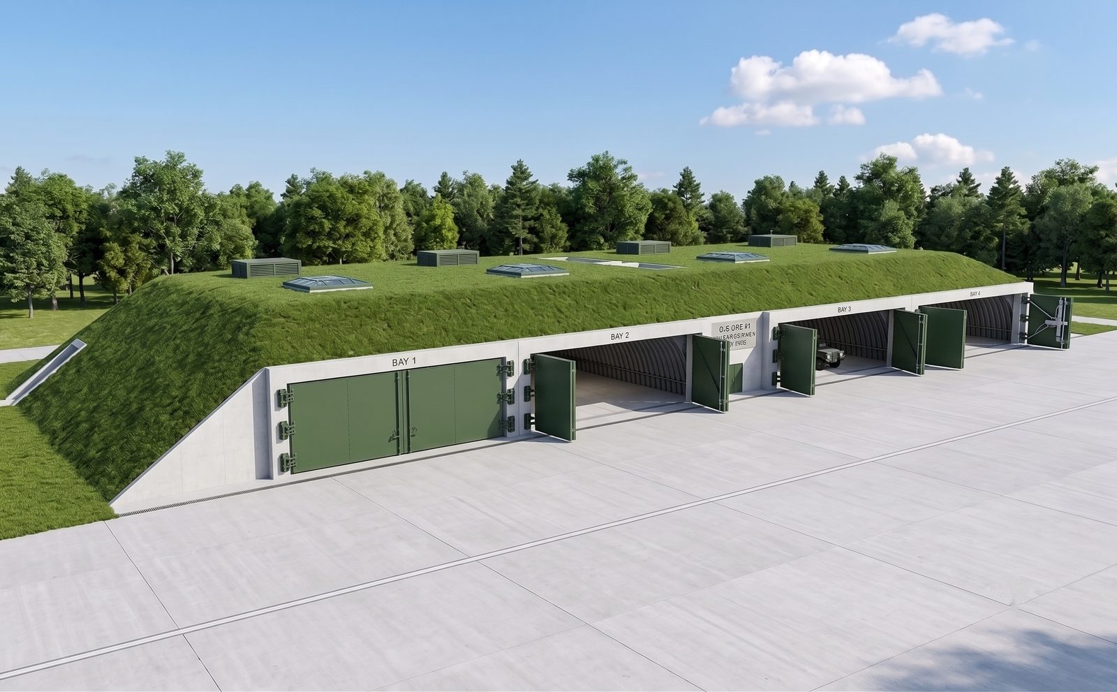 Multi-layer protection concept of a hardened aircraft shelter