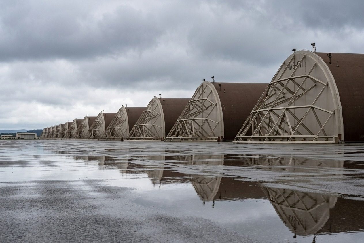 Row of 3rd-generation hardened aircraft shelters
